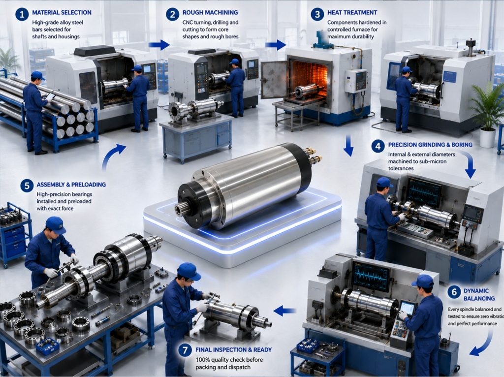 TriQuench 7-Step Precision Spindle Manufacturing Process Diagram
